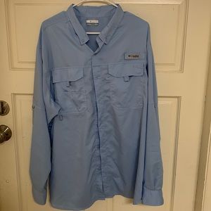 Blue XL Columbia PFG Omnishade Button-Up Long-Sleeve